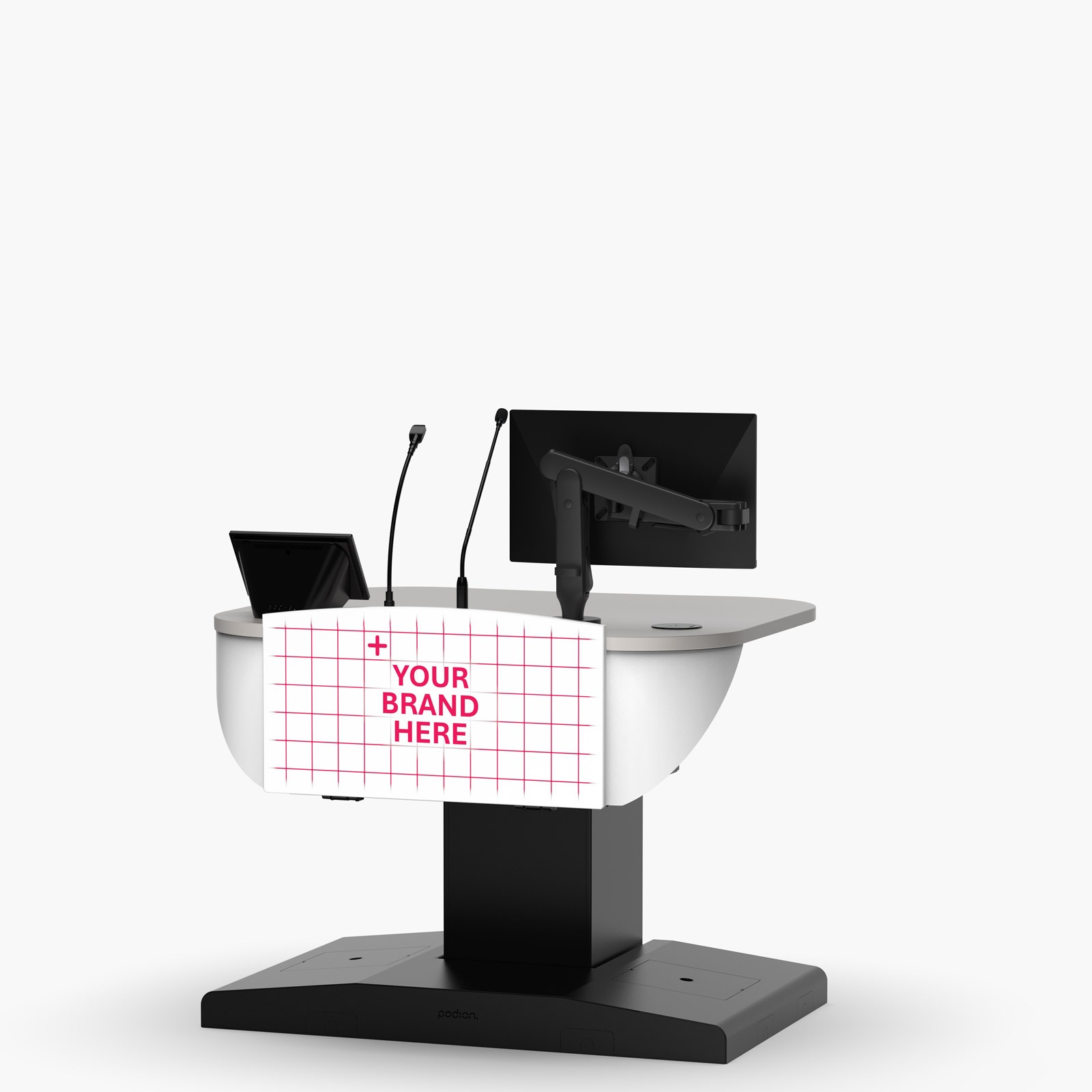 Height adjustable multimedia lectern with rack storage