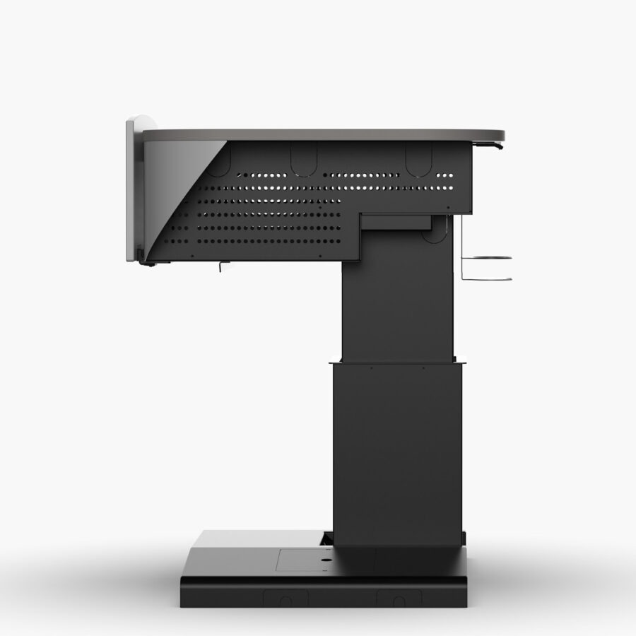 Side view of multimedia lectern with ventilated steel rack enclosure