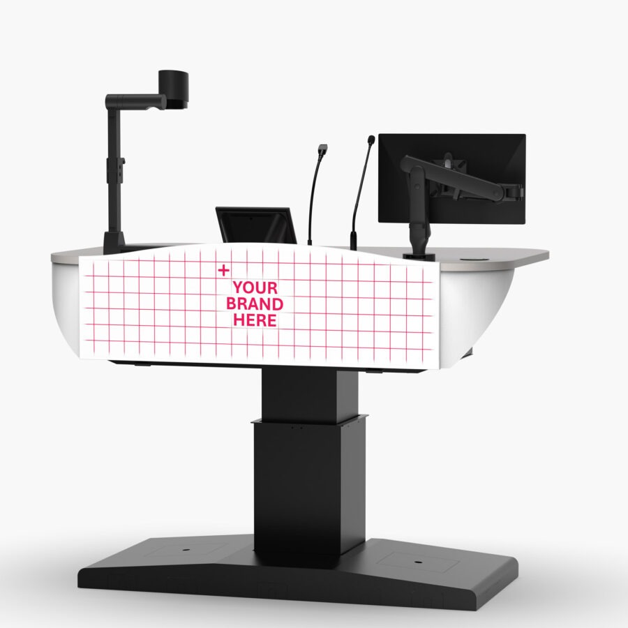 Multimedia lectern with 16RU rack, adjustable height & custom options