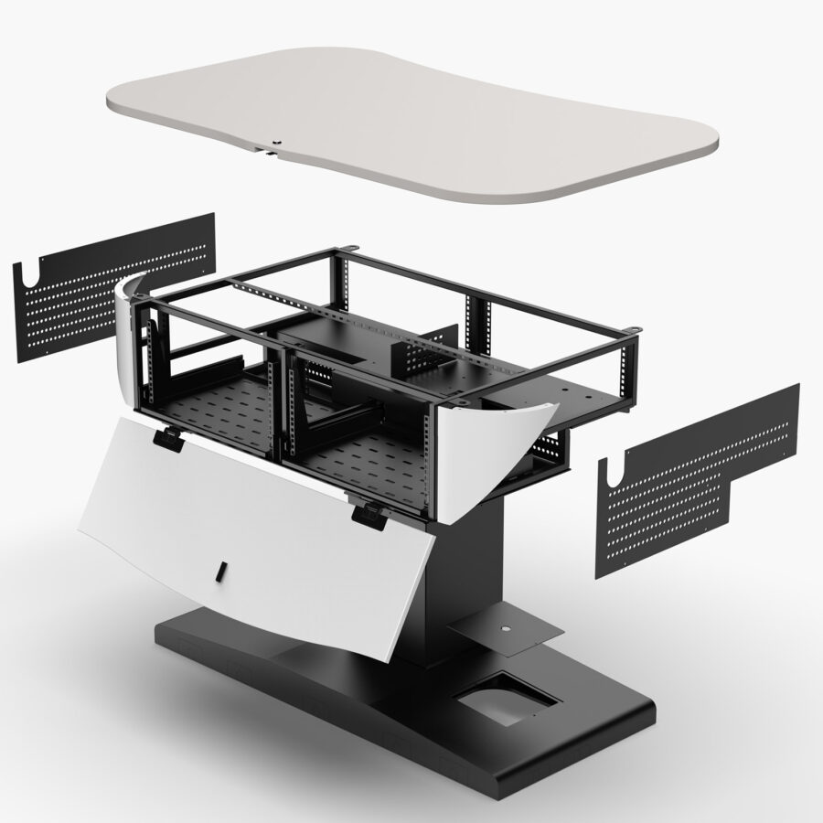 Multimedia lectern with lockable access panels for equipment installation and service