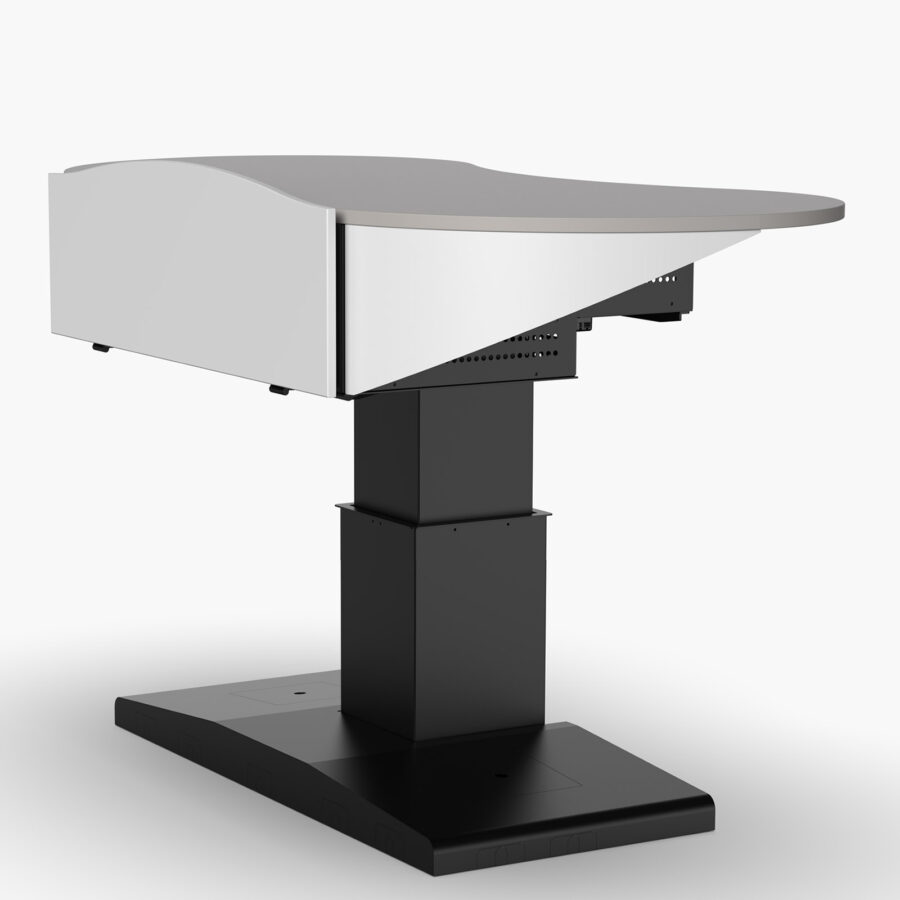 Multimedia lectern showing removable panels for AV equipment access