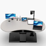 Multimedia lectern showing working peripherals on worktop