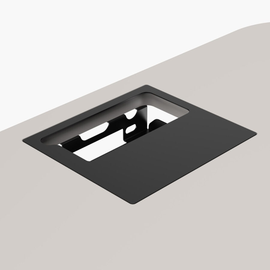 Flush-mounted battery charger holder with cover plate for lectern worktop