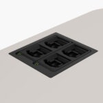 Battery charger holder for wireless microphones &transmitters installed into lectern worktop