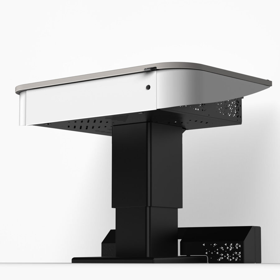 Touchdown point university lectern showing steel rack enclosure and able management