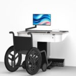 Wheelchair accessible teachers touchdown point multimedia lectern against wall