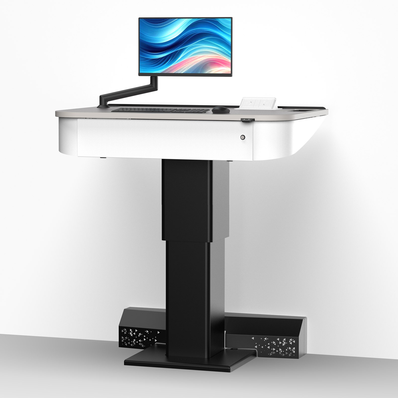 Teachers Touchdown point lectern with sit stand height adjustment & wall mounted