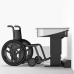 Wall-positioned sit-stand Touchdown Point lectern with wheelchair access.