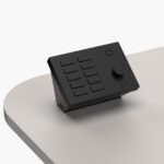 Black desk-mounted housing for Crestron MPC3-302 Media Presentation Controller