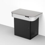 Wall positioned touchdown point multimedia lectern with access panel with cut-out for micro pc connection