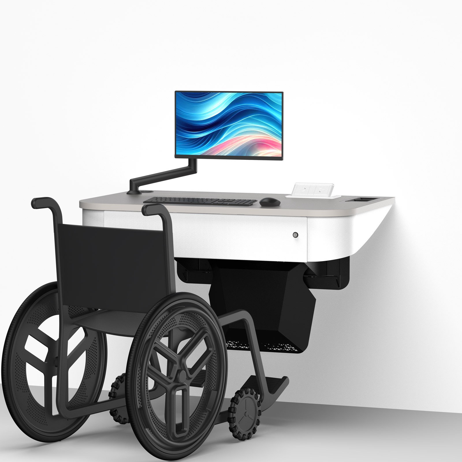 Wall mounted lectern teachers touchdown point with wheelchair