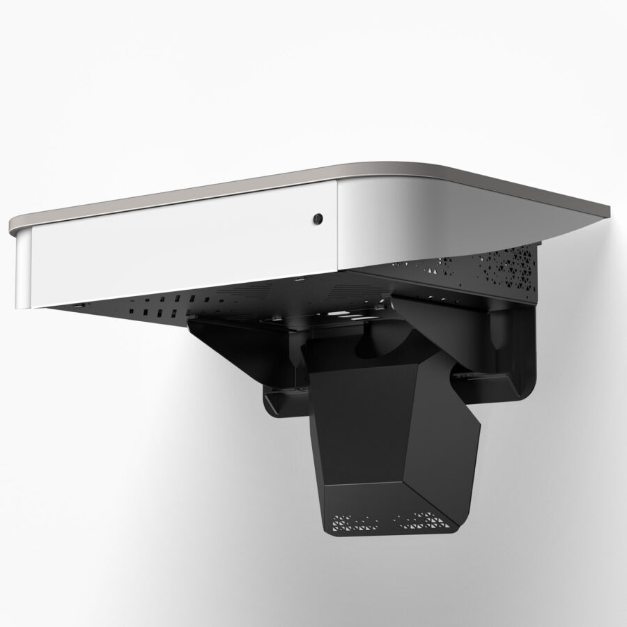 View from underneath a wall mounted multimedia lectern