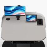 Lectern worktop with monitor arm, touchscreen controller, power outlet, cable grommet & connectivity module