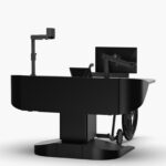 16RU black university multimedia lectern with wide logo panel, height adjustable for wheelchair & hidden cable management