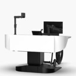 16RU white multimedia lectern with wide logo panel, height adjustable for wheelchair & hidden cable management