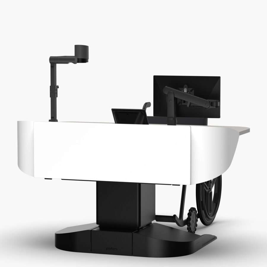 16RU white multimedia lectern with wide logo panel, height adjustable for wheelchair & hidden cable management