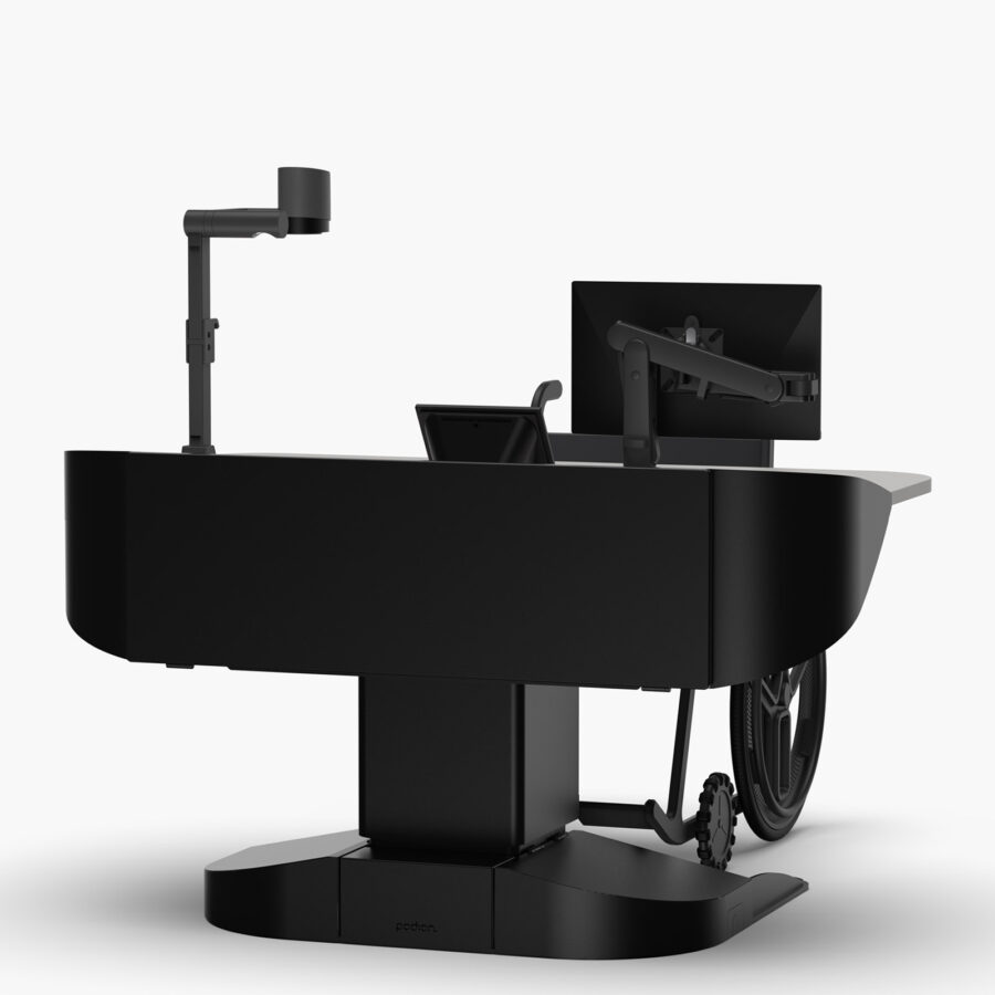 16RU black university multimedia lectern with wide logo panel, height adjustable for wheelchair & hidden cable management