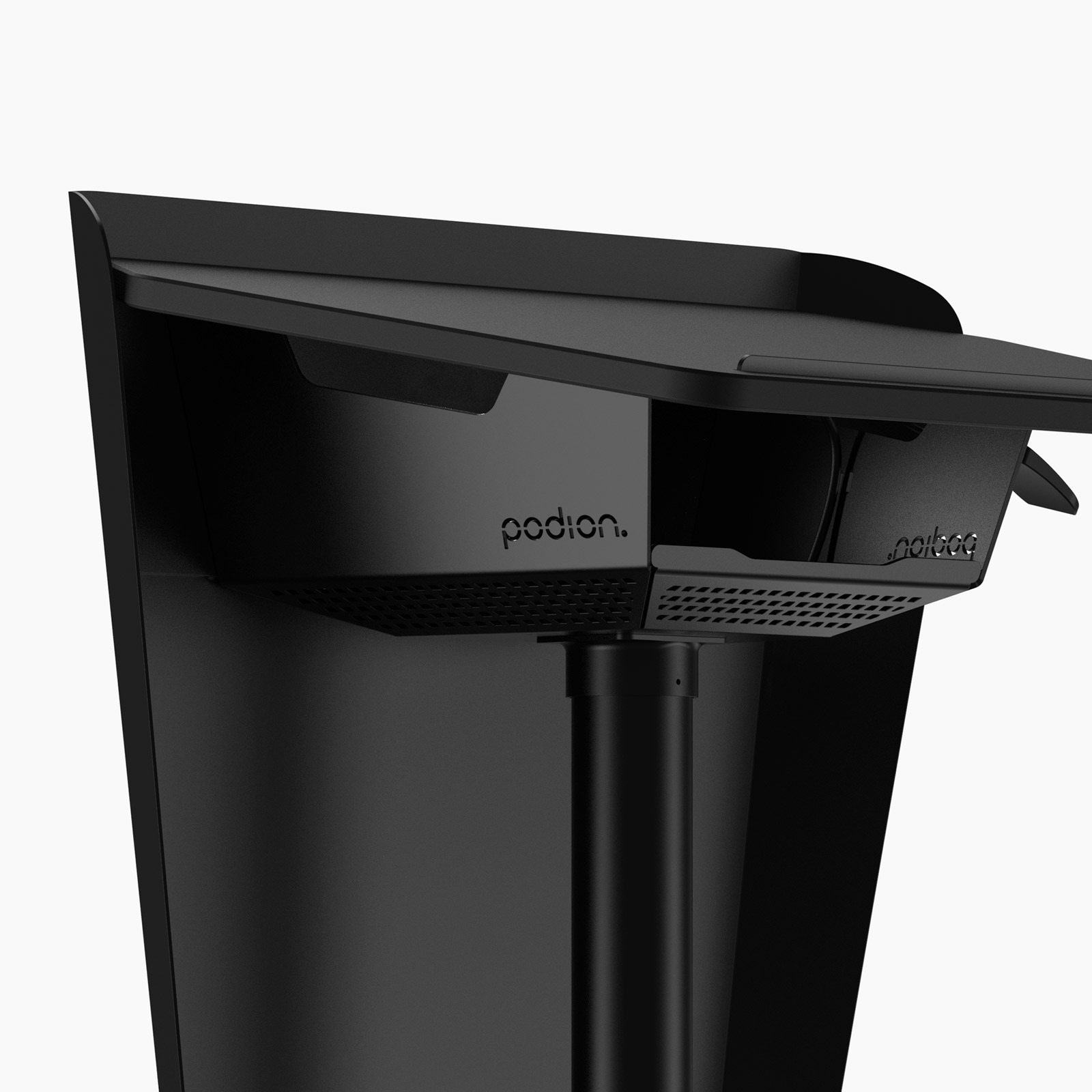 Gas light lectern with storage shelf under the inclined worktop