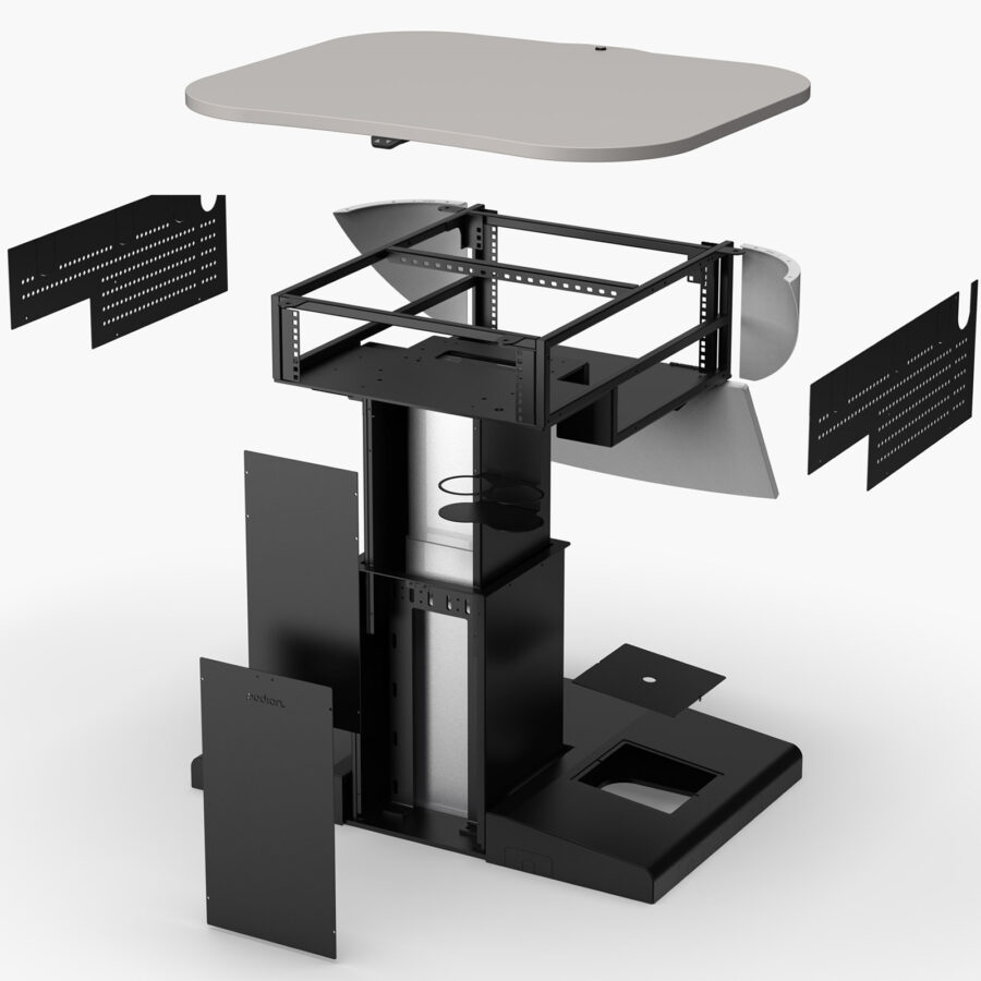 Mutlimedia lectern with removable panels for av equipment installation and service