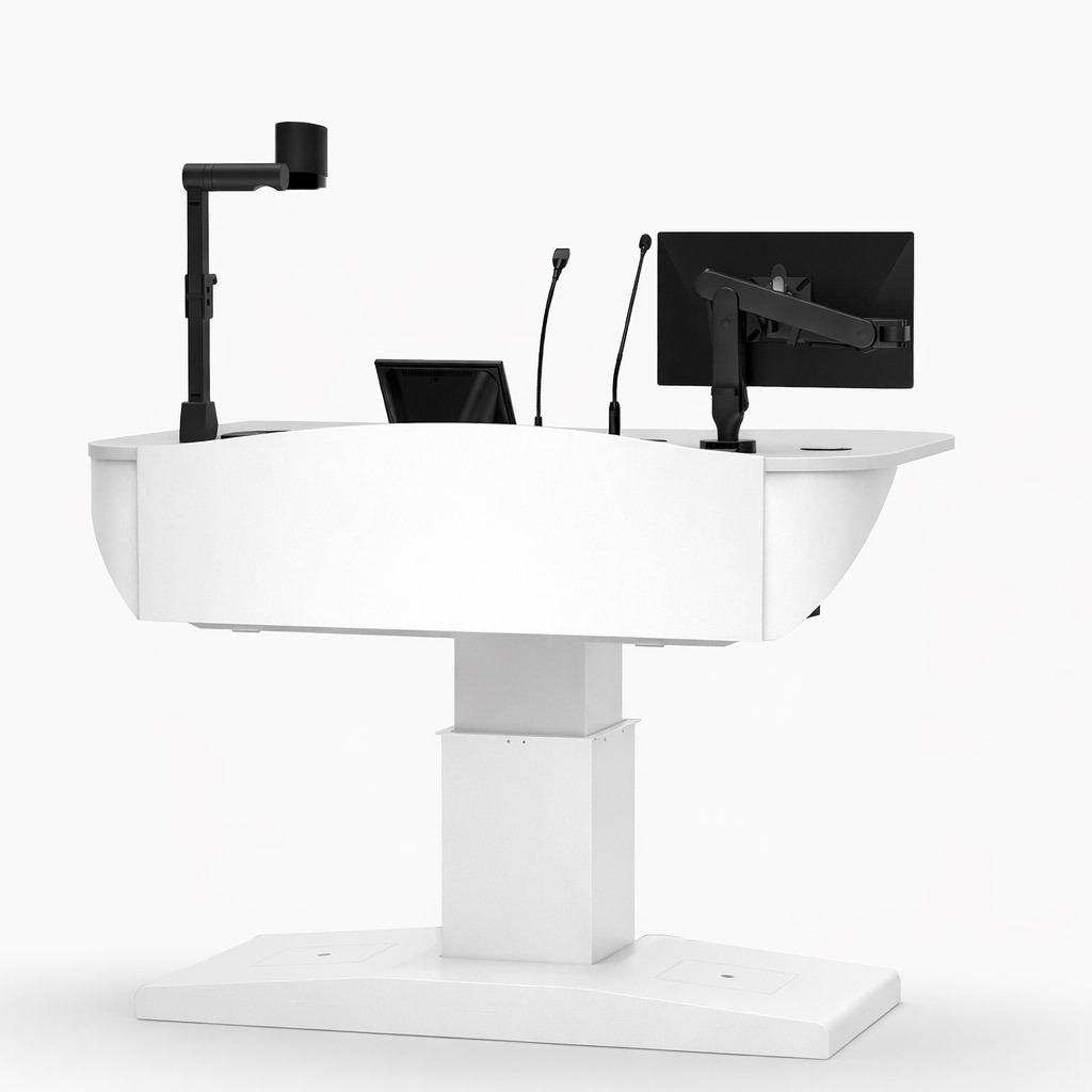 MML-2-custom-colour-multimedia-lectern Custom white colour multimedia lectern with large logo panel