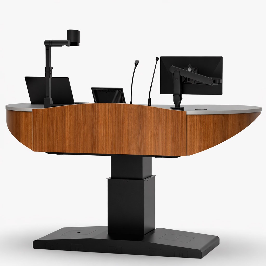 Custom timber wrap logo vinyl wrap on logo panel on multimedia lectern