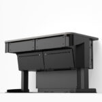 Multimedia workstation desk with secure rack enclosure for AV equipment