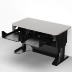 Touchdown point multimedia lectern with 3RU slide out rack trays open