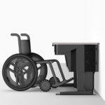 Multimedia lectern desk positioned freestanding against a wall. Wheelchair access & height adjustable.